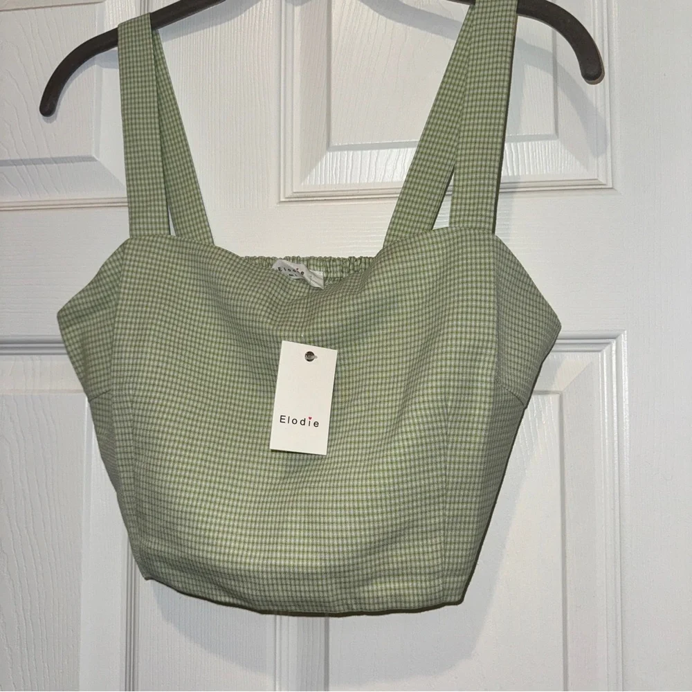 Elodie Green Checkered Women's Top gingham cropped tank top - Picture 1 of 6